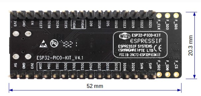 ESP32-PICO-KIT 尺寸图 – 背面